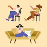 three persons relaxing vector