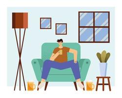 man drinking beer in livingroom vector