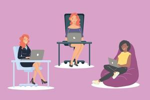 three female developers working vector