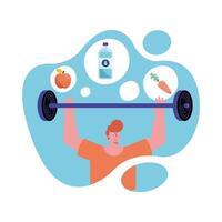 man lifting weight with healthy icons vector