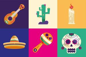 six day of dead icons vector