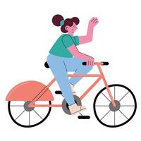 mujer montando bicicleta vector