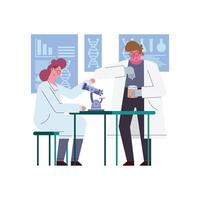 woman and man scientist with microscope vector