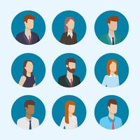 business people characters round icons vector