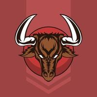 mascota de cabeza de toro furioso, esta imagen genial y seria es adecuada para el logotipo de un equipo de deportes electrónicos o para una empresa de ranchos de ganado, también adecuada para diseños de camisetas o mercancías vector