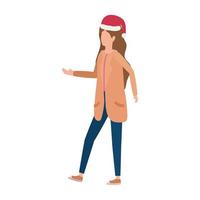 young woman with christmas hat character vector