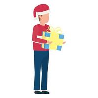 young man with christmas hat and giftbox present vector