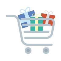 shopping cart with gifts boxes presents vector