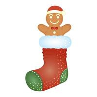 happy merry christmas sock with ginger cookie vector