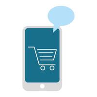 smartphone with shopping cart and speech bubble vector