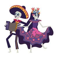 catrina y mariachi tocando acordeón pareja personajes vector