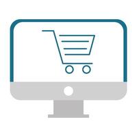 desktop computer with shopping cart vector
