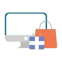 desktop computer with gift and shopping bag vector