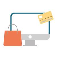 desktop computer with shopping bag and credit card vector