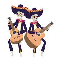 mexican mariachis skulls playing guitars characters vector