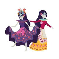 mexican katrinas skulls dancing characters vector