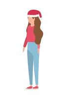 young woman with christmas hat character vector