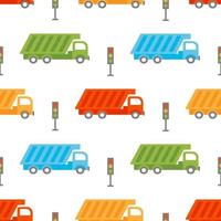 Bright pattern with dump trucks for boys. vector