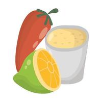 fresh lemon citrus fruit and cup with chili pepper vector
