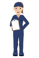 female young mechanic worker with checklist vector