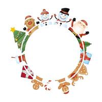 merry christmas card with characters circular frame vector