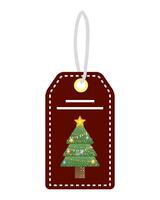 merry christmas pine tree in tag hanging vector