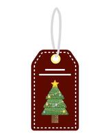 merry christmas pine tree in tag hanging vector