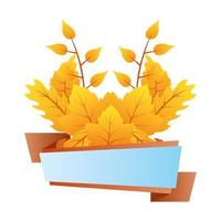 autumn branch with leafs blue label vector