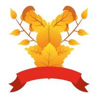 follaje de hojas de otoño con decoración de temporada de cinta roja vector
