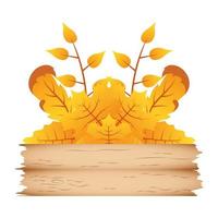 autumn branch with leafs and wooden label decorative crown vector