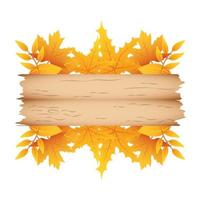 autumn branch with leafs and wooden label decorative crown vector