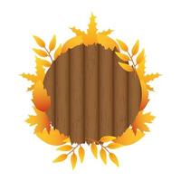 autumn circular wooden frame with leafs decoration vector