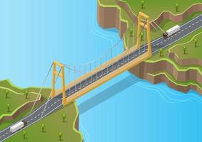 puente isométrico sobre el río. vector