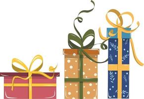 Set of presents for Christmas tree, gifts packed with ribbons vector