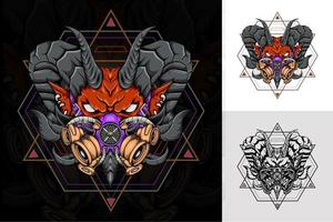 Devil head with Respirator on the sacred geometry vector