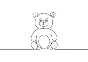 One line drawing teddy bear. Continuous line Vector illustration isolated on white background.