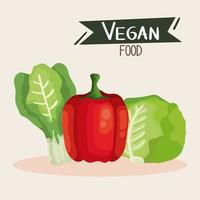 cartel de comida vegana con pimiento y verduras. vector