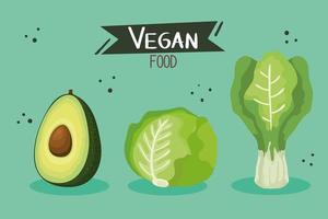 cartel de comida vegana con aguacate y verduras. vector