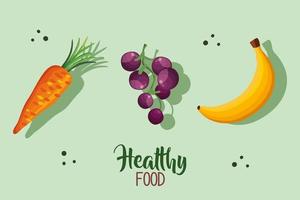 healthy food poster with carrot and fruits vector