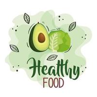 healthy food poster with lettuce and avocado vector