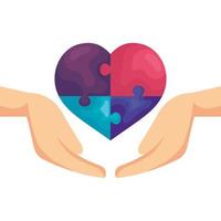 hands with heart of puzzle pieces icon vector