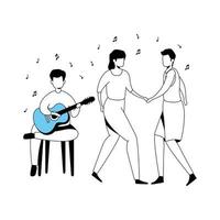 man with guitar and couple dancing vector