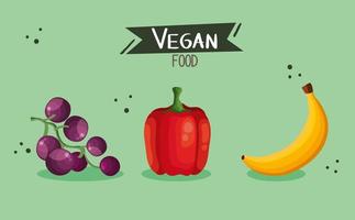 cartel de comida vegana con pimiento y verduras. vector