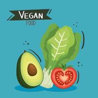 cartel de comida vegana con aguacate y verduras. vector