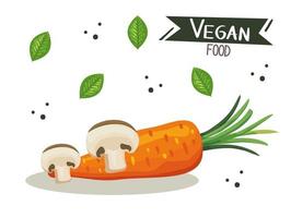 cartel de comida vegana con zanahoria y champiñones. vector