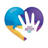 world autism day with heart and hand vector