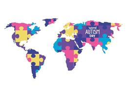 world autism day with map of puzzle pieces vector