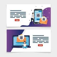 set poster of code qr and icons vector