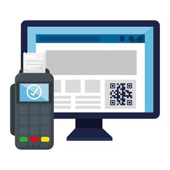 qr code inside computer and dataphone vector design
