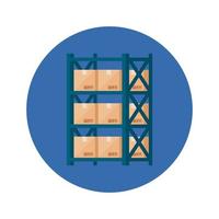 warehouse shelving with boxes in frame circular vector